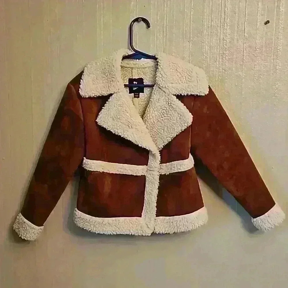 art class Brown Faux Suede Jacket with Cream Sherpa Trim